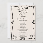 Elegante Hand Getrokken Retro Zwart Trouwmenu Kaart (Voorkant)