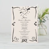 Elegante Hand Getrokken Retro Zwart Trouwmenu Kaart (Staand voorkant)