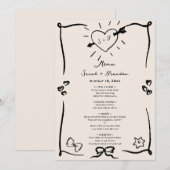 Elegante Hand Getrokken Retro Zwart Trouwmenu Kaart (Voorkant / Achterkant)