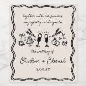 Elegante Hand Getrokken Retro Zwart Trouwwijn Labe Wijn Etiket (Enkel label)