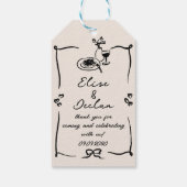 Elegante hand getrokken retro zwarte bruiloft cadeaulabel (Achterkant)