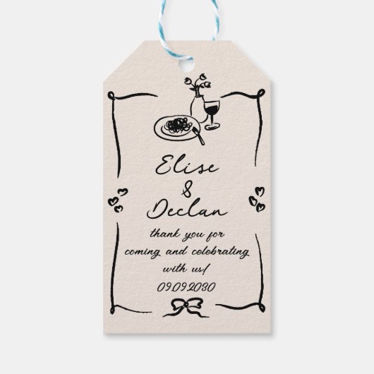 Elegante hand getrokken retro zwarte bruiloft cadeaulabel (Achterkant)