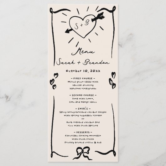 Elegante hand getrokken retro zwarte bruiloft menu (Voorkant)