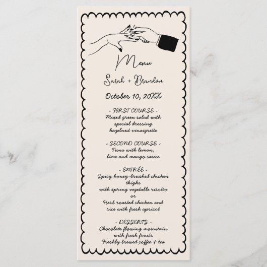Elegante hand getrokken retro zwarte bruiloft menu (Voorkant)