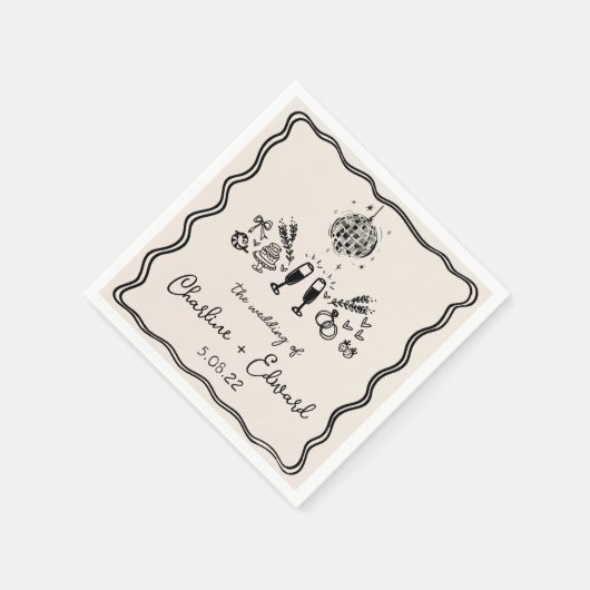 Elegante hand getrokken retro zwarte bruiloft serv servet (Hoek)