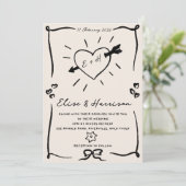 Elegante hand getrokken retro zwarte bruiloft uitn kaart (Staand voorkant)