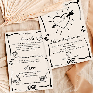 Elegante hand getrokken retro zwarte bruiloft uitn kaart