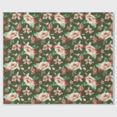 Elegante Hand Getrokken Rood Groen Bloempatroon Cadeaupapier (Vlak)