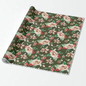 Elegante Hand Getrokken Rood Groen Bloempatroon Cadeaupapier (Uitgerold)