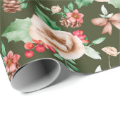 Elegante Hand Getrokken Rood Groen Bloempatroon Cadeaupapier (Rol Hoek)