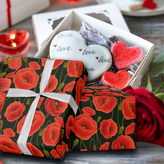 Elegante Hand Getrokken Rood Groen Bloempatroon Cadeaupapier