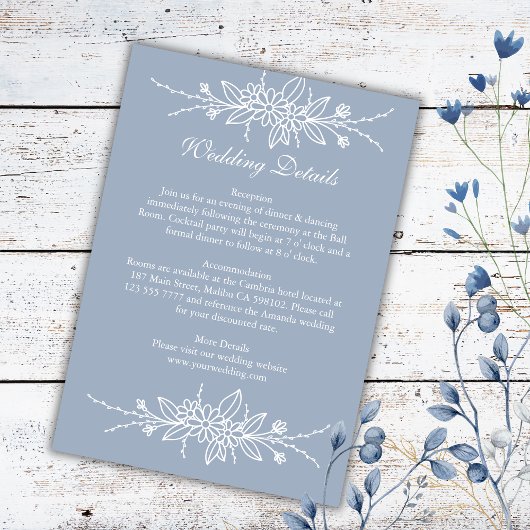 Elegante Hand Getrokken Stoffig Blauw Huwelijk Det Informatiekaartje