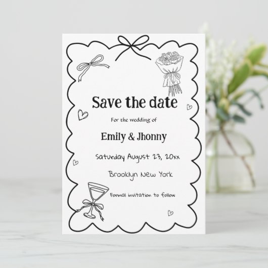 Elegante Hand Getrokken Trouwen Save the date Kaar Kaart (Staand voorkant)