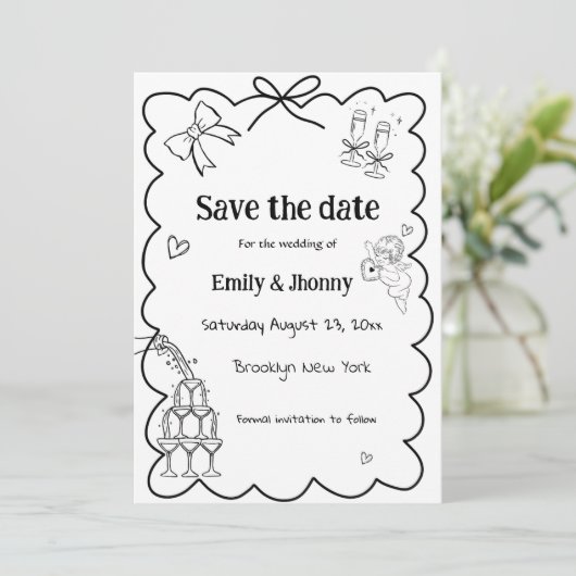 Elegante Hand Getrokken Trouwen Save the date Kaar Kaart (Staand voorkant)