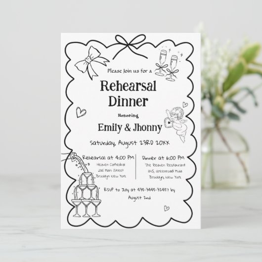 Elegante Hand Getrokken Wedding Repetitie Diner Ui Kaart (Staand voorkant)