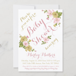 Elegante Hand Painted Flower Baby shower Uitnodigi Kaart
