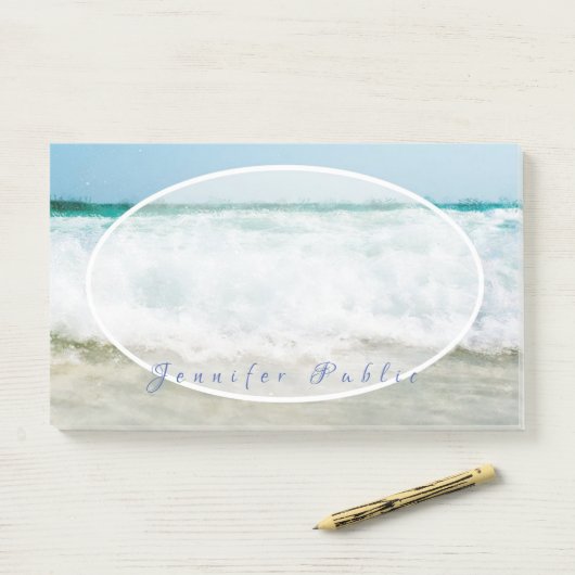 Elegante Hand Script Naam Waves Oliekleuren Sjablo Post-it® Notes (Op bureau)