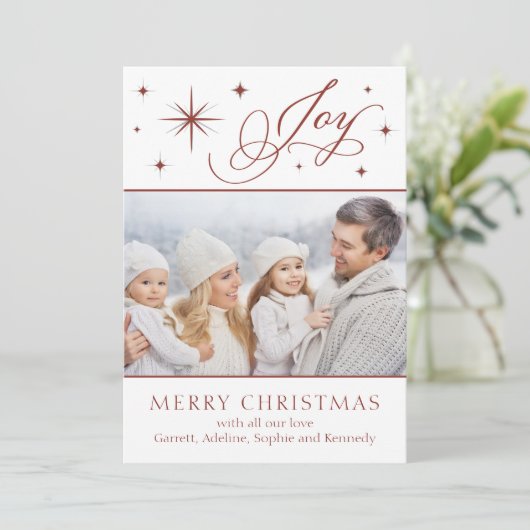 Elegante Hand Scripted Joy Christmas Kaart (Staand voorkant)