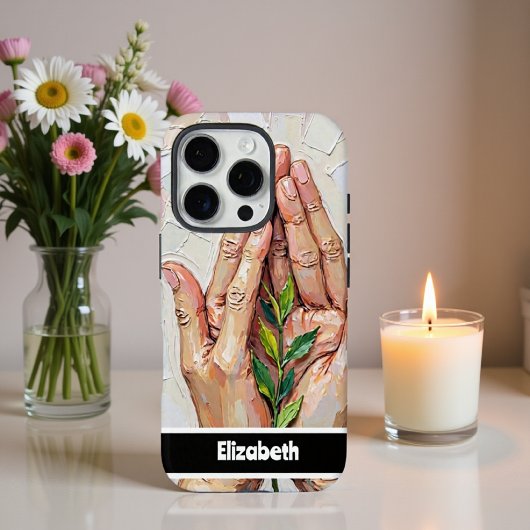 Elegante handen en groene Natuur Hand Holding Bird Case-Mate iPhone Case