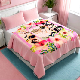 Elegante Handgemaakte Waterverf Roos Fotocollage Fleece Deken