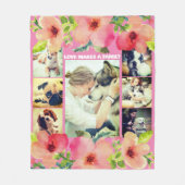 Elegante Handgemaakte Waterverf Roos Fotocollage Fleece Deken (Voorkant)