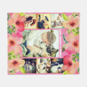 Elegante Handgemaakte Waterverf Roos Fotocollage Fleece Deken (Voorkant (Horizontaal))