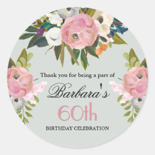 Elegante handgeschilderde bloem 60ste verjaardag w ronde sticker