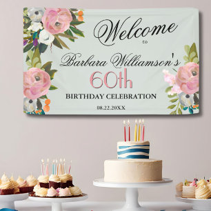 Elegante handgeschilderde bloem 60ste verjaardag w spandoek