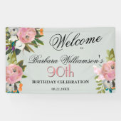 Elegante handgeschilderde bloem 90e verjaardag Wel Spandoek (Horizontaal)