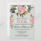 Elegante handgeschilderde bloemenfeest 100e verjaa kaart (Voorkant)