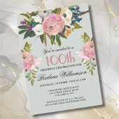 Elegante handgeschilderde bloemenfeest 100e verjaa kaart