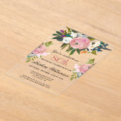 Elegante handgeschilderde bloemenfeest 80e verjaar acryl uitnodigingen (Laagn)