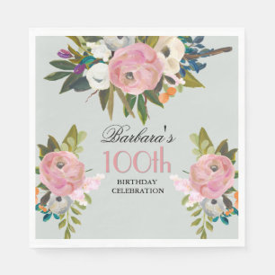 Elegante handgeschilderde bloemige 100ste verjaard servet