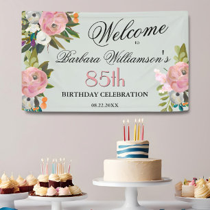 Elegante handgeschilderde bloemige 85ste verjaarda spandoek