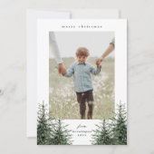 Elegante handgeschilderde dennenboom foto kersthol feestdagenkaart (Voorkant)