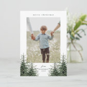 Elegante handgeschilderde dennenboom foto kersthol feestdagenkaart (Staand voorkant)