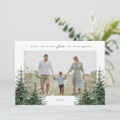 Elegante handgeschilderde dennenboom foto Kerstmis Feestdagenkaart (Staand voorkant)