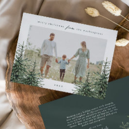 Elegante handgeschilderde dennenboom foto Kerstmis Feestdagenkaart