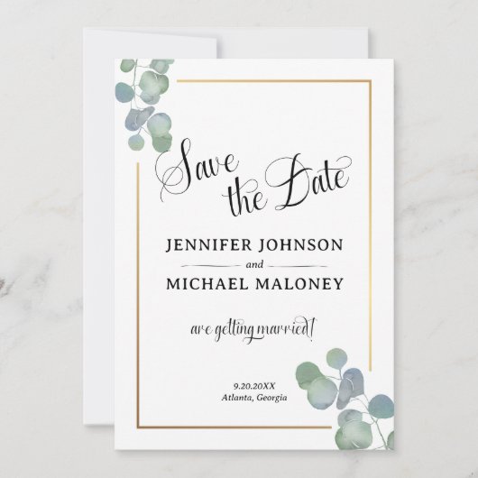 Elegante handgeschilderde eucalyptus Bewaar de dat Kaart (Voorkant)