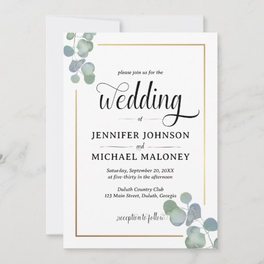 Elegante handgeschilderde eucalyptus bruiloft uitn kaart (Voorkant)