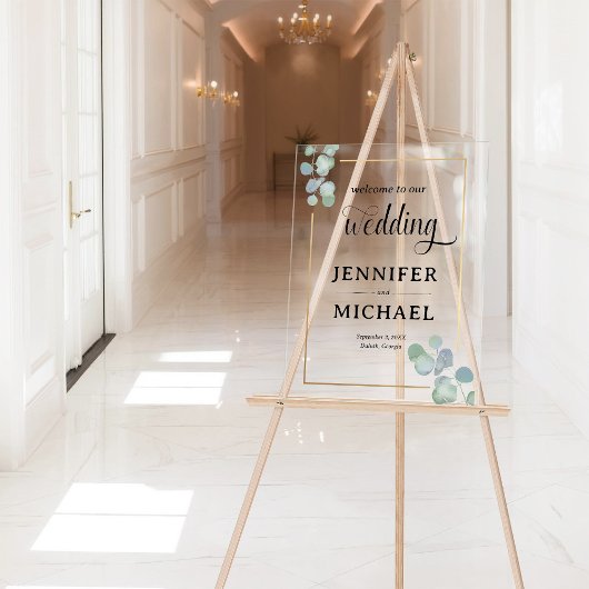 Elegante handgeschilderde eucalyptus bruiloft welk acryl bord