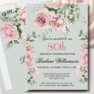 **Elegante handgeschilderde rozen 80ste verjaardag Kaart