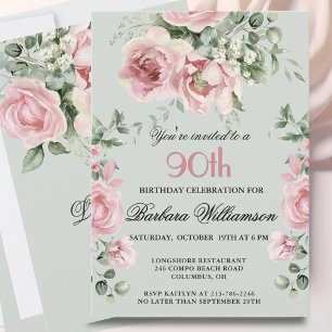 *Elegante handgeschilderde rozen 90ste verjaardags Kaart