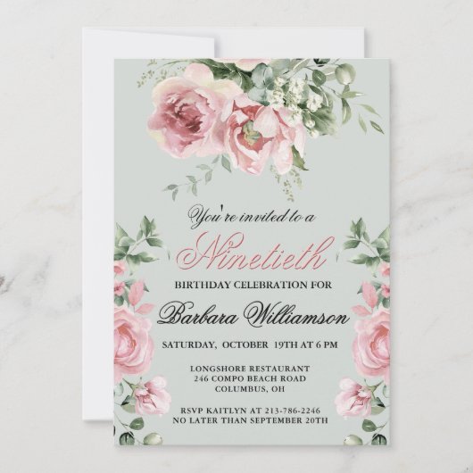 Elegante handgeschilderde Rozen 90ste verjaardagsf Kaart (Voorkant)