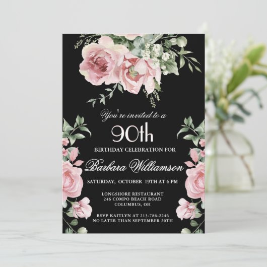 Elegante handgeschilderde Rozen 90ste verjaardagsf Kaart (Staand voorkant)