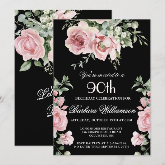 Elegante handgeschilderde Rozen 90ste verjaardagsf Kaart (Voorkant / Achterkant)