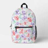 Elegante handgeschilderde Waterverf roze Paarse Ro Bedrukte Rugzak (Voorkant)