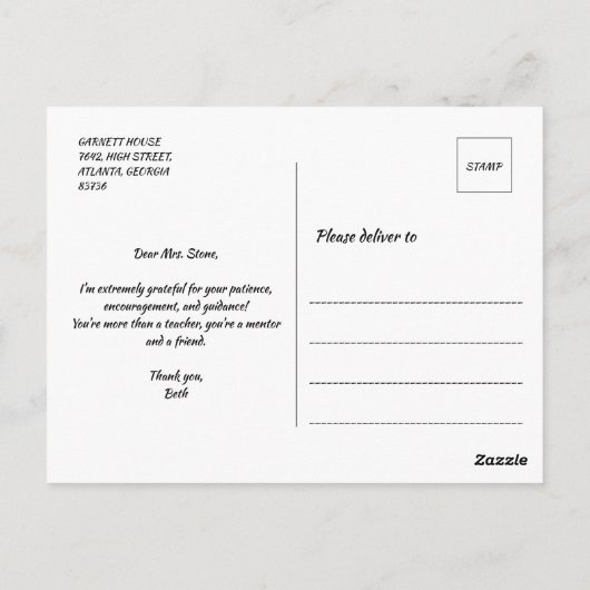 Elegante handgeschreven afstudeerbedankje briefkaart (Achterkant)