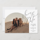 Elegante handgeschreven boogfoto bewaar de datum kaart (Voorkant)