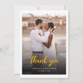 Elegante handgeschreven foto bruiloft bedankkaart (Voorkant)
